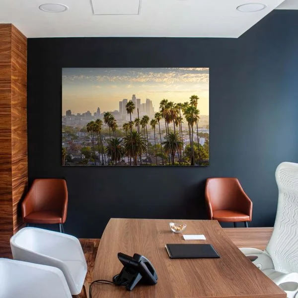 Skyline Los Angeles Palmen als Alu-Dibond Bild 50x50cm