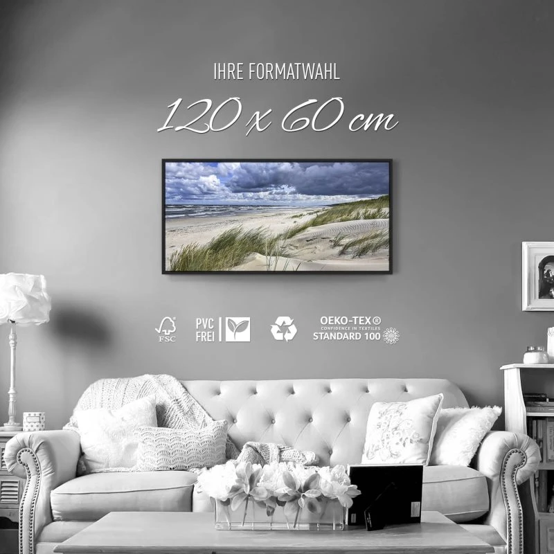 Strand & Meer Ostsee Strand Polen im schwarzen Bilderrahmen, 120x60cm