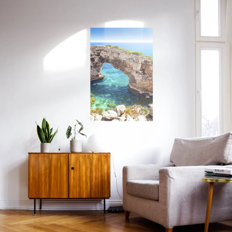 Poster 40x60cm im Hochformat, Bogen Es Pontas, Mallorca Strand & Meer