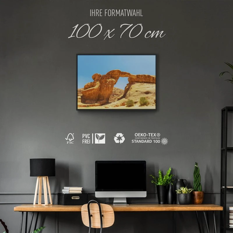 Berge & Gebirge Wadi Rum Wüste im schwarzen Bilderrahmen, 100x70cm