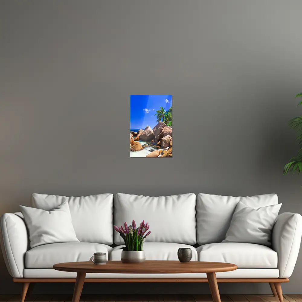 Poster 40x60cm im Hochformat, Insel Praslin Seychellen Strand & Meer