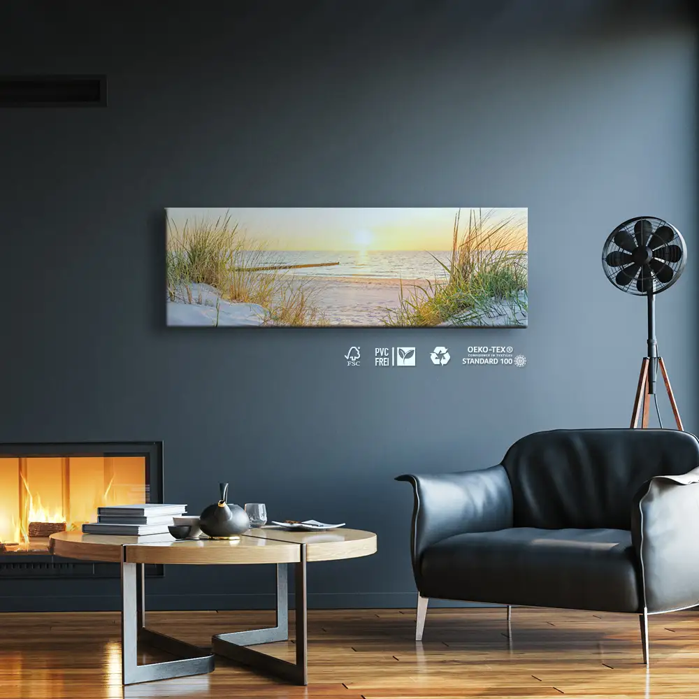 Strand & Meer Ostsee Sonnenuntergang als Leinwand Bild 150x50cm