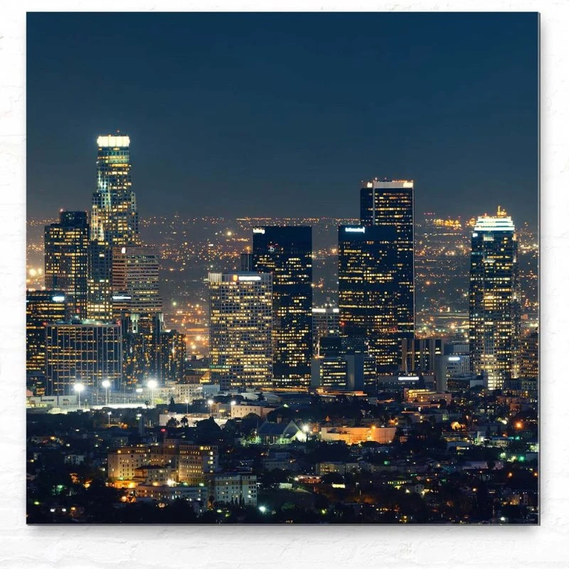 Skyline Los Angeles Nachts als Alu-Dibond Bild 80x80cm