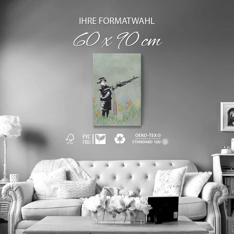 Leinwandbild 60x90cm Hochformat, Banksy Art Child Soldier