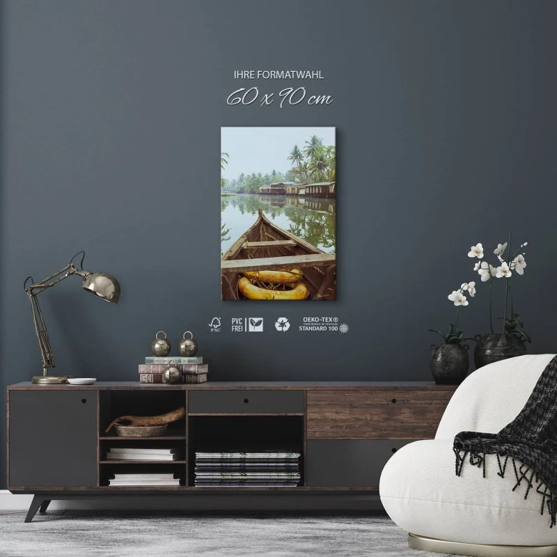 Keilrahmenbild Hochformat, Flüsse & Seen, Kumarakom Indien 60x90cm groß