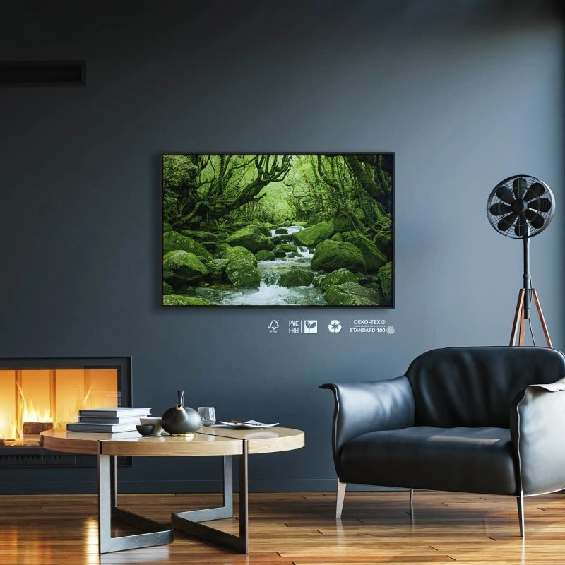 Flüsse & Seen Japan Waldbach im schwarzen Bilderrahmen, 60x40cm