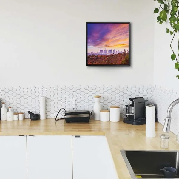 Skyline Los Angeles hills im schwarzen Bilderrahmen, 110x50cm
