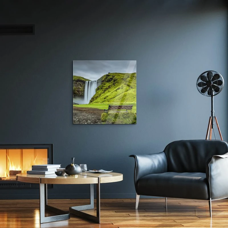 Berge & Gebirge Skogafoss Wasserfall Island als Acrylglas Bild 80x80cm