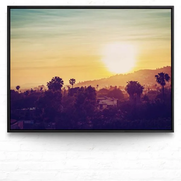 Skyline Los Angeles sunset im schwarzen Bilderrahmen, 160x120cm