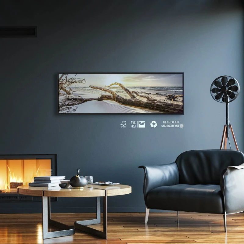 Strand & Meer Sonnenuntergang Ostsee im schwarzen Bilderrahmen, 150x50cm