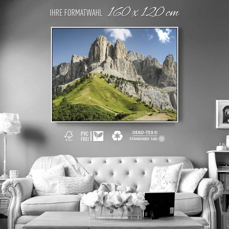 Berge & Gebirge Dolomiten Panorama im weißen Bilderrahmen, 160x120cm