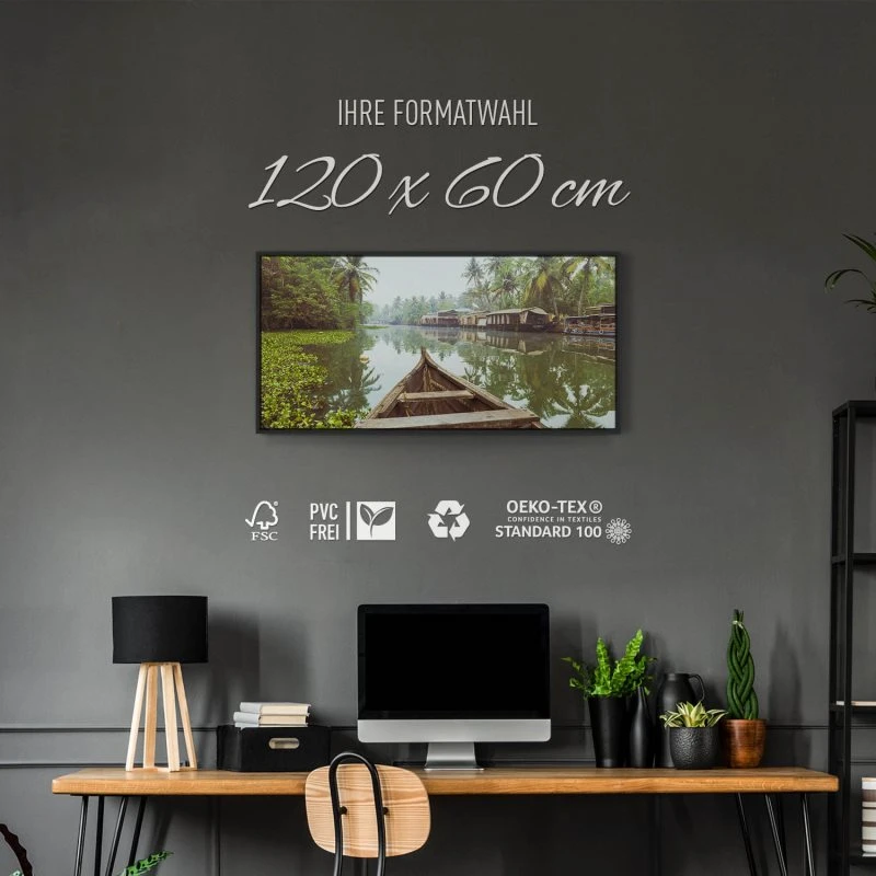 Flüsse & Seen Kumarakom Indien im schwarzen Bilderrahmen, 120x60cm