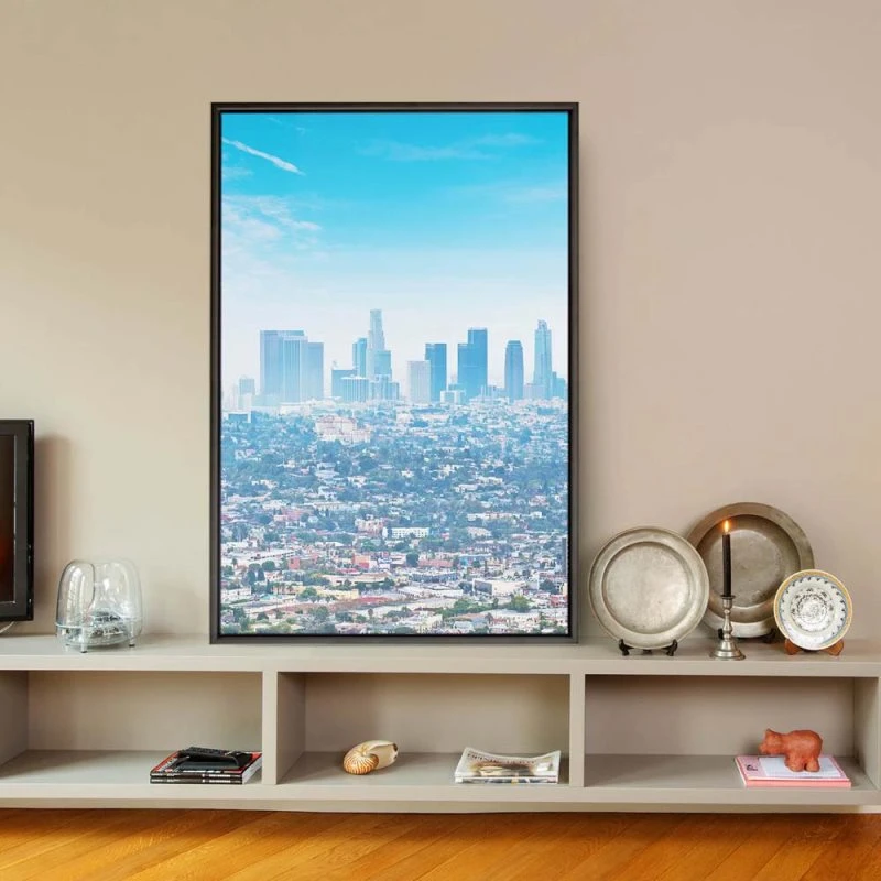 Skyline Los Angeles Panorama im Hochformat 60x90cm mit schwarzen Bilderrahmen