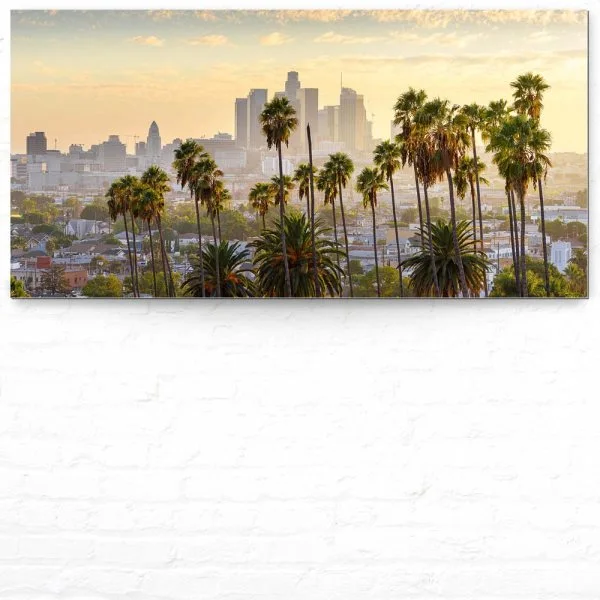 Skyline Los Angeles Palmen als Alu-Dibond Bild 120x60cm
