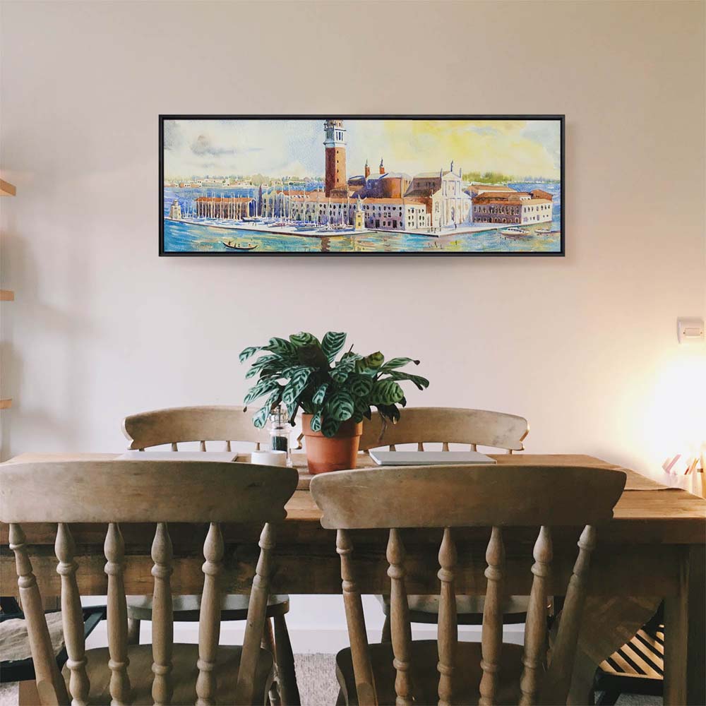 Skyline Venedig als Gemälde im schwarzen Bilderrahmen, 80x80cm