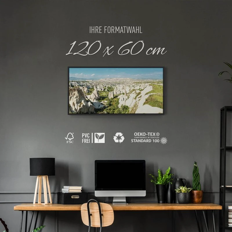 Berge & Gebirge Kappadokien Türkei im schwarzen Bilderrahmen, 120x60cm