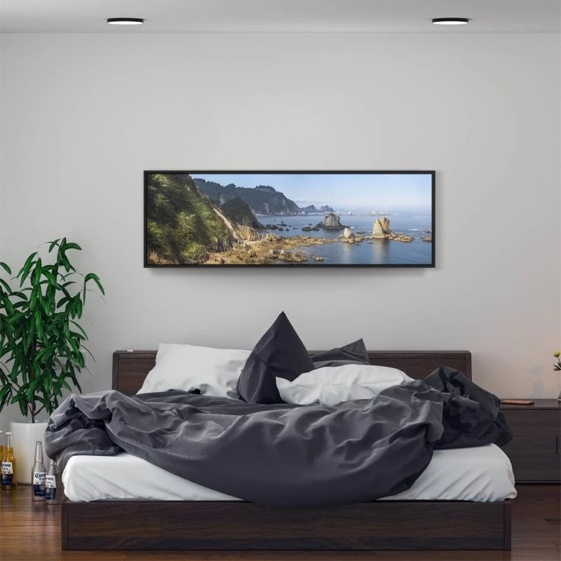 Strand & Meer Silence Beach im schwarzen Bilderrahmen, 150x50cm