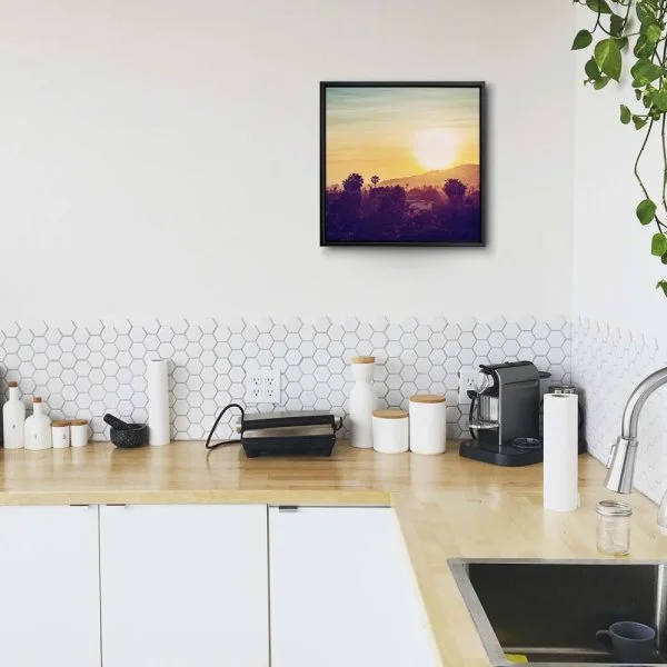 Skyline Los Angeles sunset im schwarzen Bilderrahmen, 180x120cm