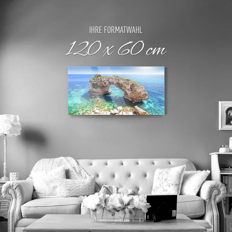 Strand & Meer Bogen Es Pontas, Mallorca als Acrylglas Bild 120x60cm