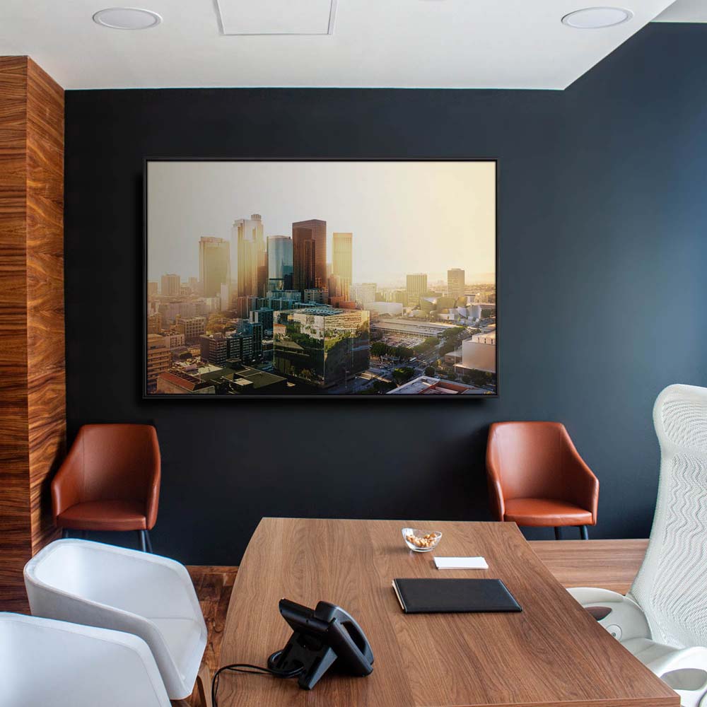 Skyline Los Angeles Sunset im Hochformat 60x90cm mit schwarzen Bilderrahmen
