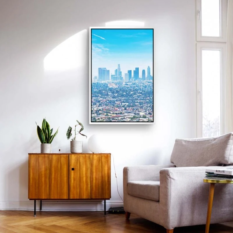 Skyline Los Angeles Panorama im weißen Bilderrahmen, 110x50cm