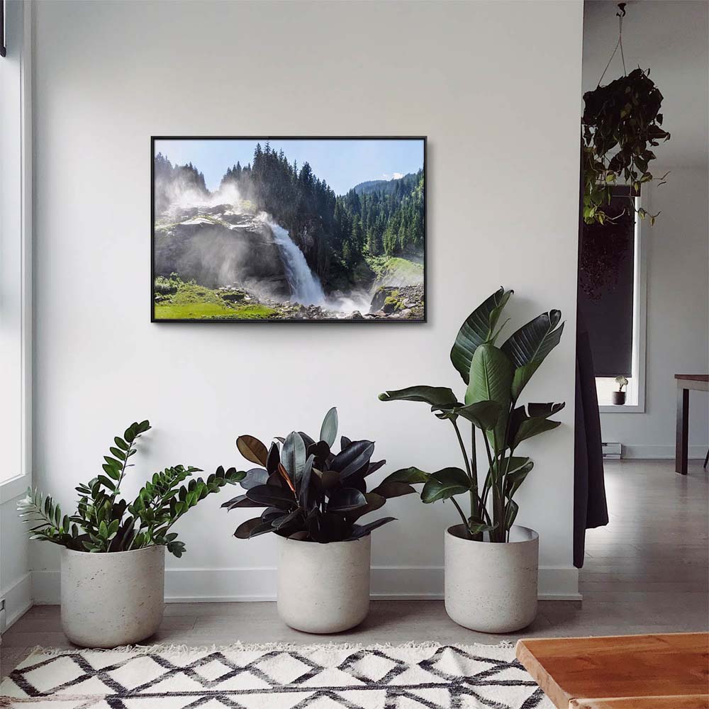 Wald & Bäume Krimmler Wasserfälle im schwarzen Bilderrahmen, 120x60cm