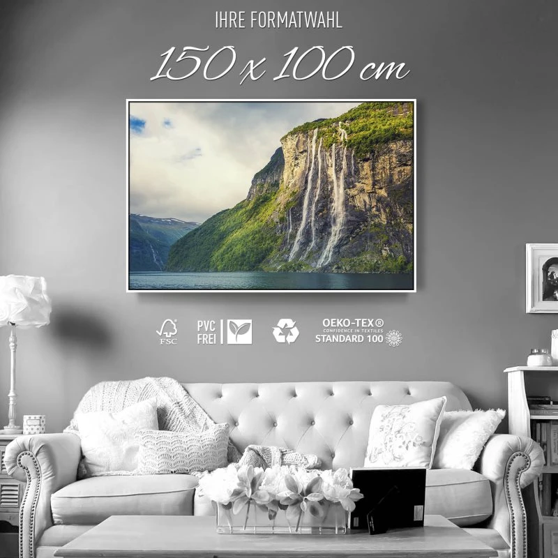Wasserfall Seven Sisters im weißen Bilderrahmen, 150x100cm
