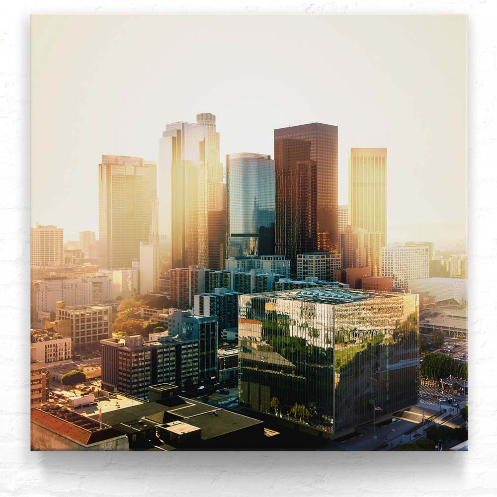 Skyline Los Angeles Sunset als Leinwand Bild 80x80cm