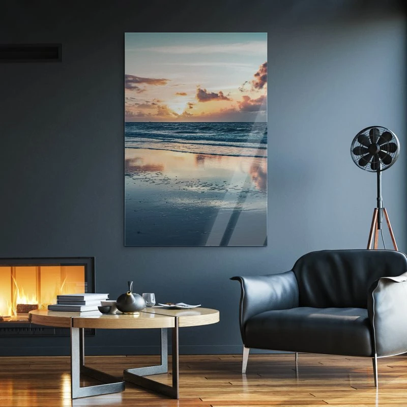 Strand & Meer Sonnenuntergang Nordsee im Hochformat als Acrylglasverbund Bild 40x60cm