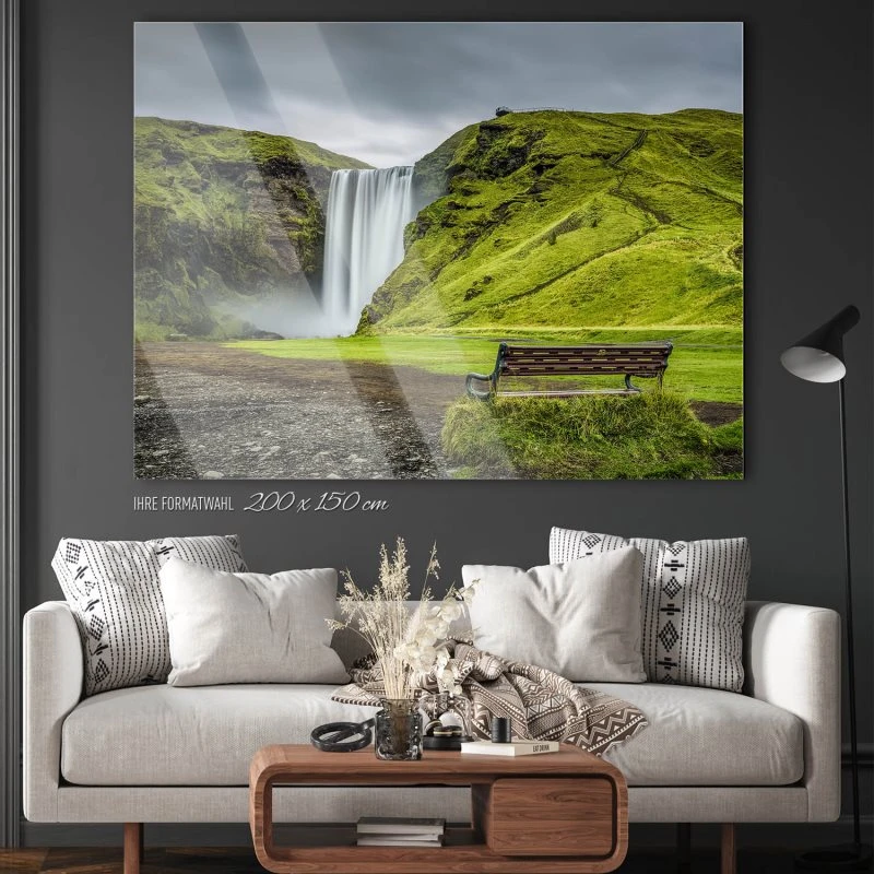 200x150cm großes Acrylglasbild, Berge & Gebirge Skogafoss Wasserfall Island