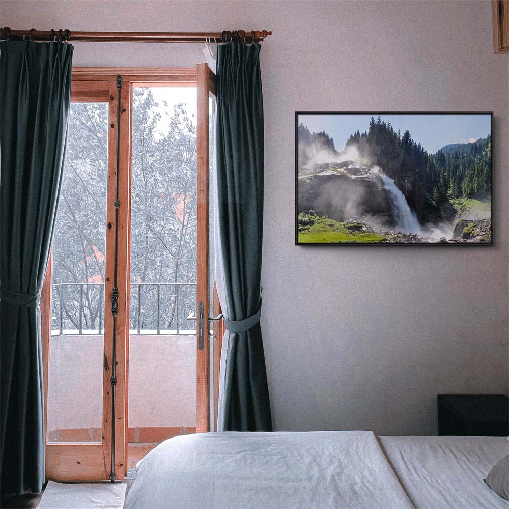 Wald & Bäume Krimmler Wasserfälle im schwarzen Bilderrahmen, 120x60cm