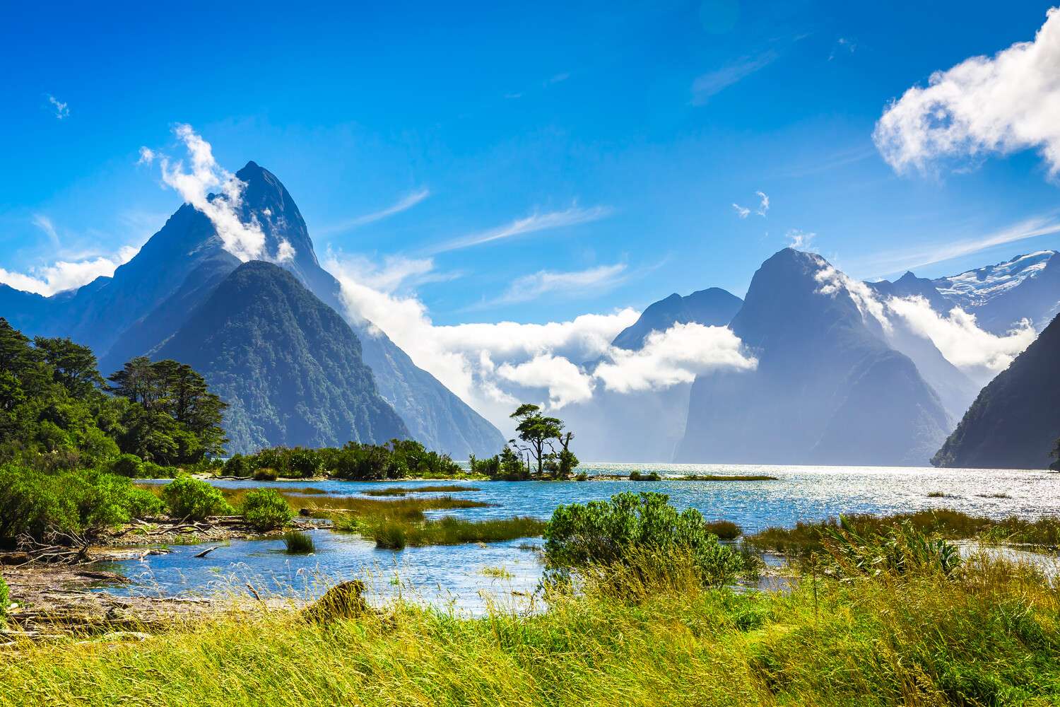 Berge & Gebirge Neuseeland Milford Sound Fjord als Alu-Dibond Bild 90x60cm