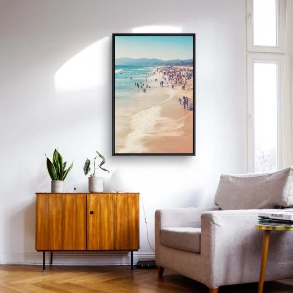 Strand & Meer Santa Monica Beach Los Angeles im schwarzen Bilderrahmen, 110x50cm