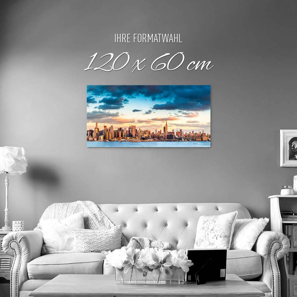 Skyline Panorama von New York als Alu-Dibond Bild 120x60cm