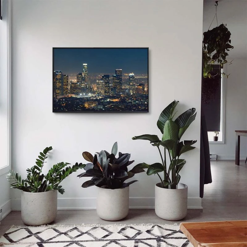 Skyline Los Angeles Nachts im schwarzen Bilderrahmen, 180x90cm