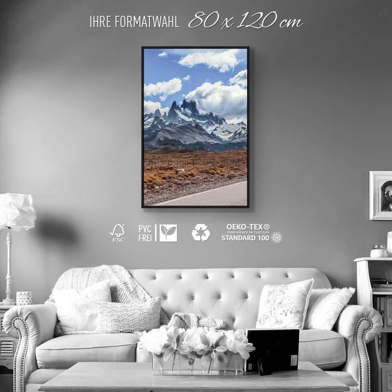 Berge & Gebirge im Hochformat 80x120cm Fitz Roy mit weißen Bilderrahmen