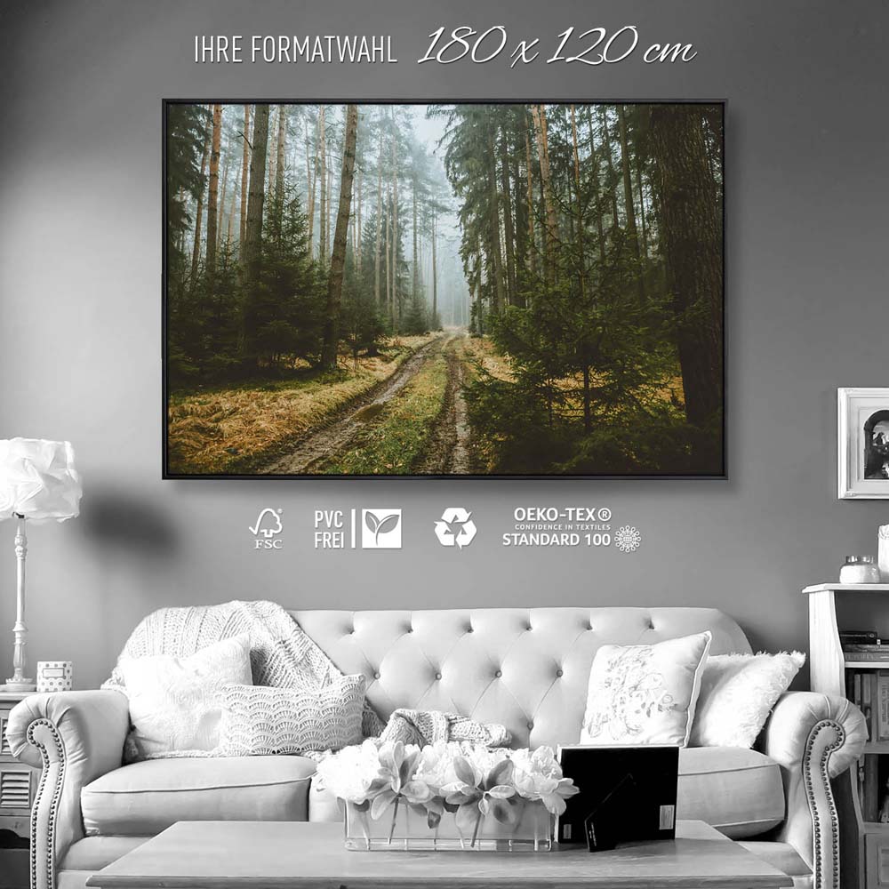 Wald Spaziergang im schwarzen Bilderrahmen, 180x120cm