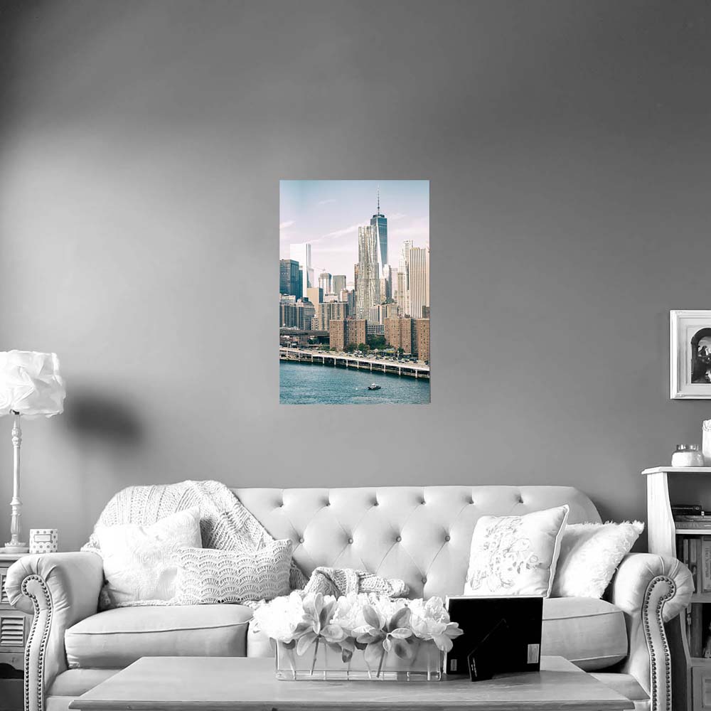 Poster 60x90cm im Hochformat, NYC Manhatten mit Bridge Skyline