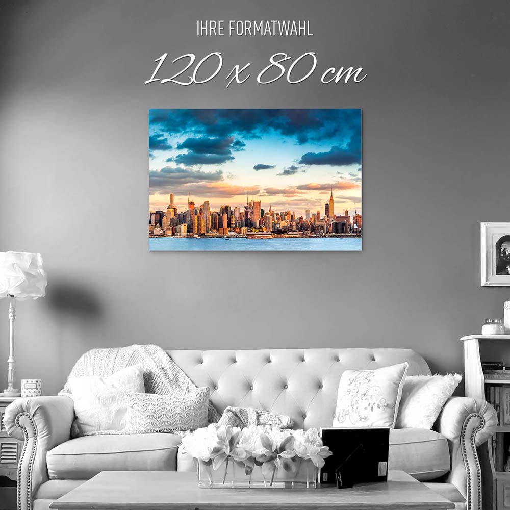 Skyline Panorama von New York als Alu-Dibond Bild 120x80cm