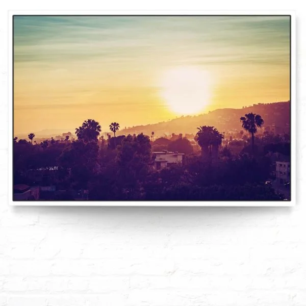 Skyline Los Angeles sunset im weißen Bilderrahmen, 150x100cm