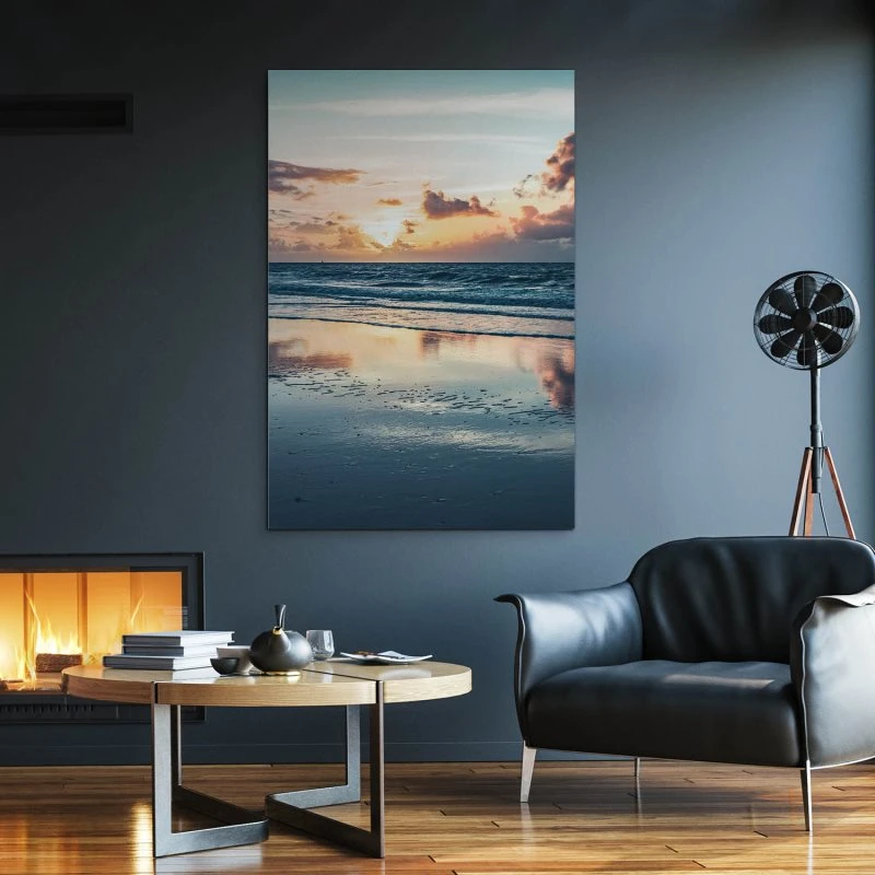 Alu-Dibond Bild im Hochformat, Strand & Meer Sonnenuntergang Nordsee 80x120cm