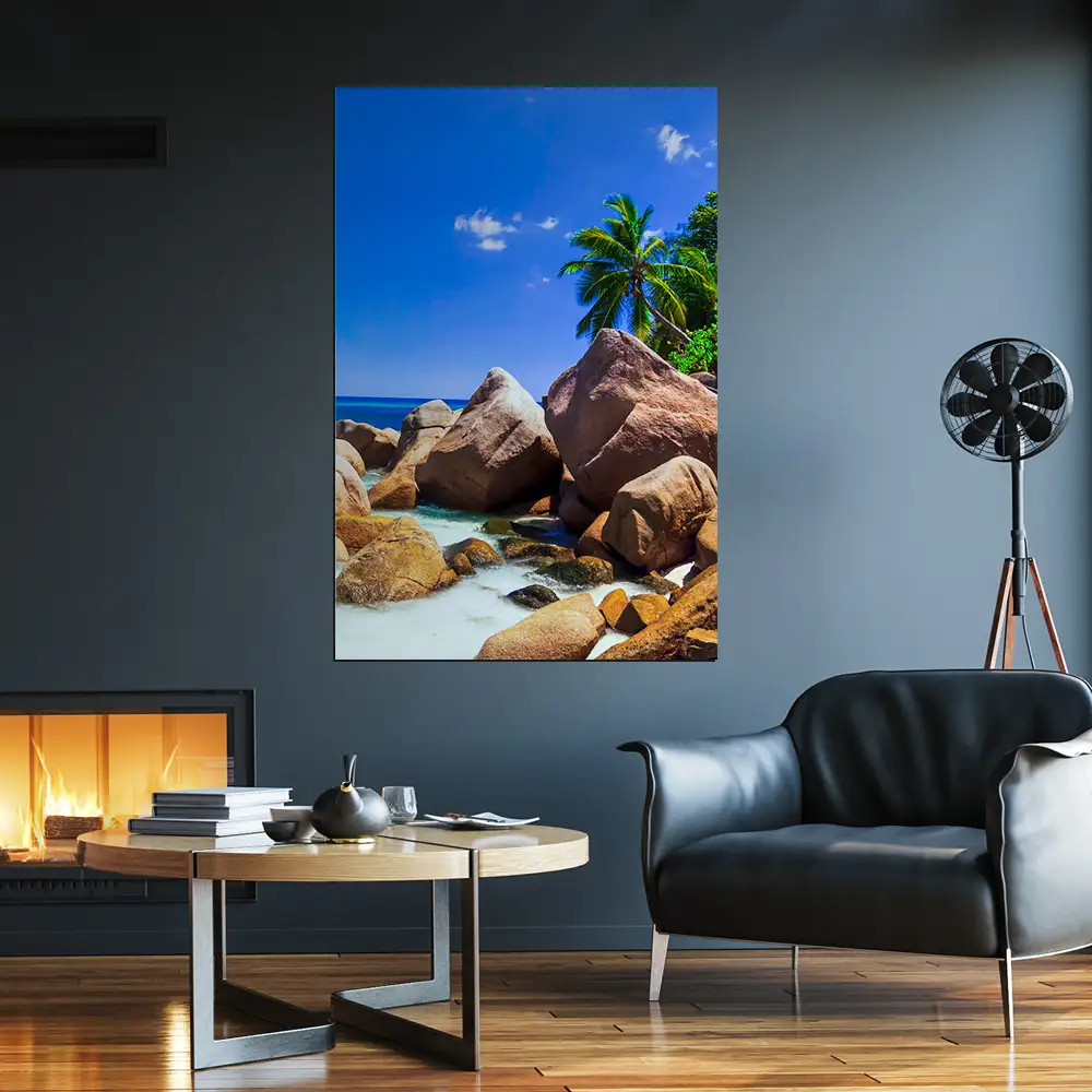 Poster 40x60cm im Hochformat, Insel Praslin Seychellen Strand & Meer
