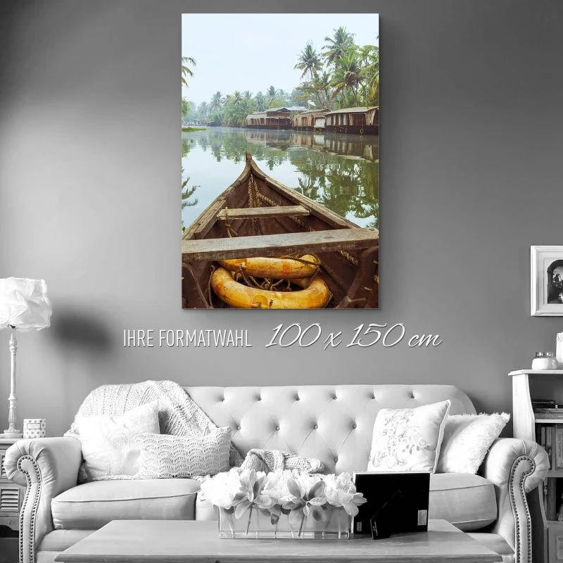 XXL Flüsse & Seen Alu-Dibond Bild im Hochformat 100x150cm, Motiv Kumarakom Indien