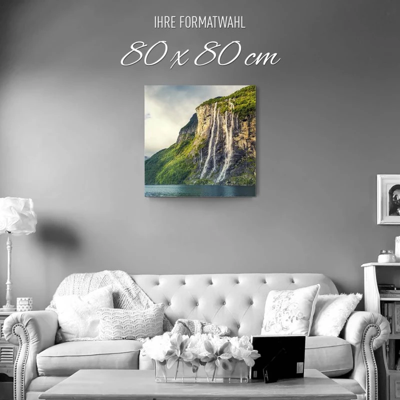 Wasserfall Seven Sisters als Alu-Dibond Bild 80x80cm