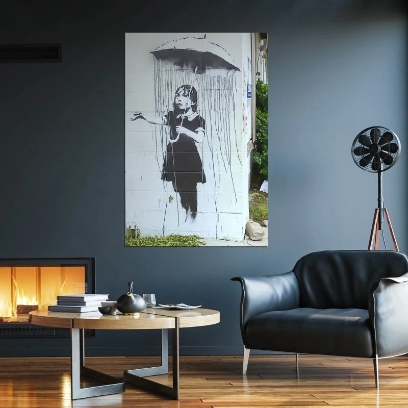Poster 40x60cm im Hochformat, girl with umbrella Banksy Art
