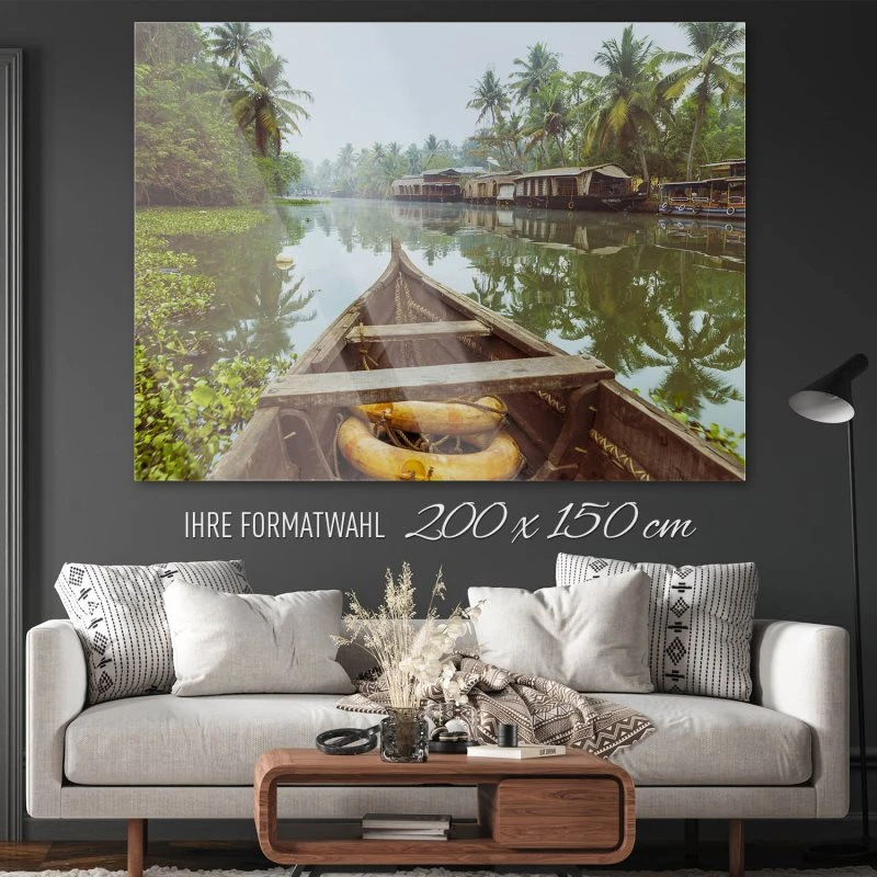 200x150cm großes Acrylglasbild, Flüsse & Seen Kumarakom Indien