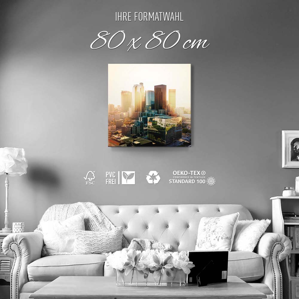 Skyline Los Angeles Sunset als Leinwand Bild 80x80cm