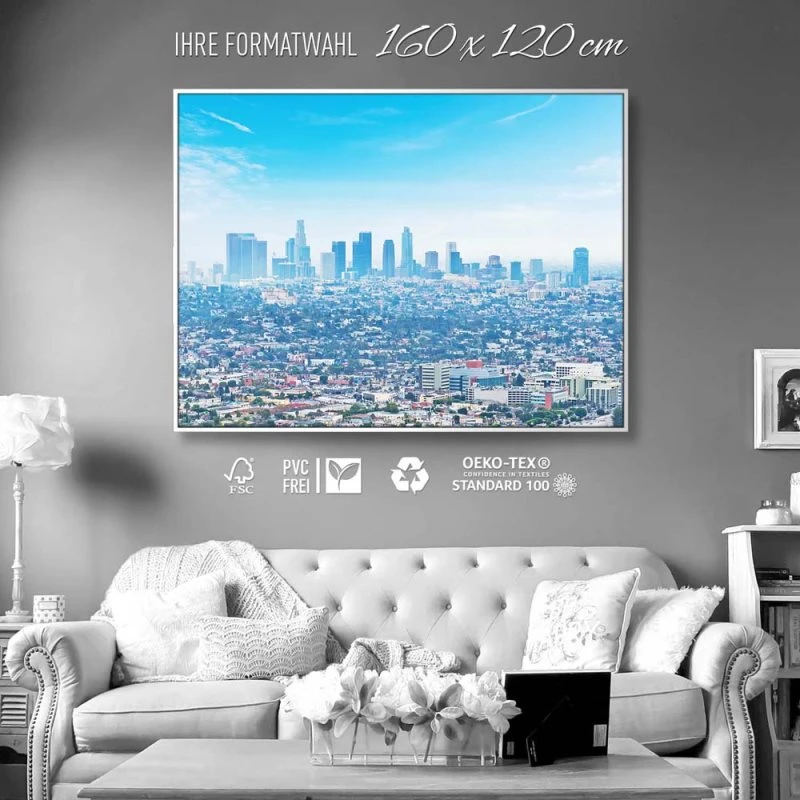 Skyline Los Angeles Panorama im weißen Bilderrahmen, 160x120cm
