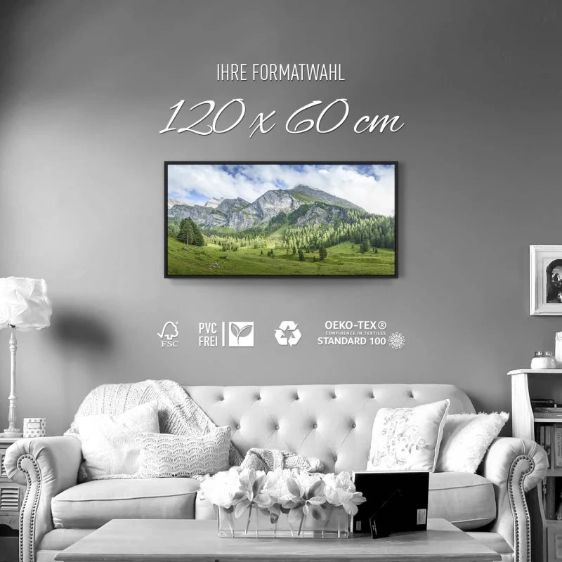Berge & Gebirge Lichtspiele Zillertal im schwarzen Bilderrahmen, 120x60cm