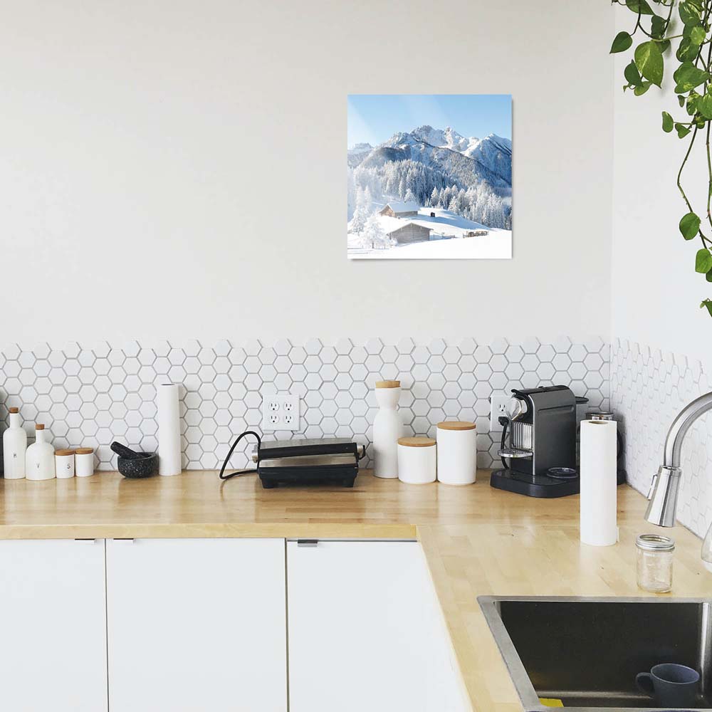 WandPoster Berge & Gebirge Winterpanorama mit Hütte, 80x80cm